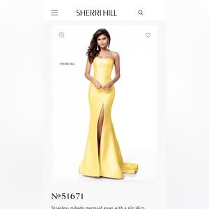 Sherri Hill size2, yellow, mermaid, prom dress with slit. Style 51671